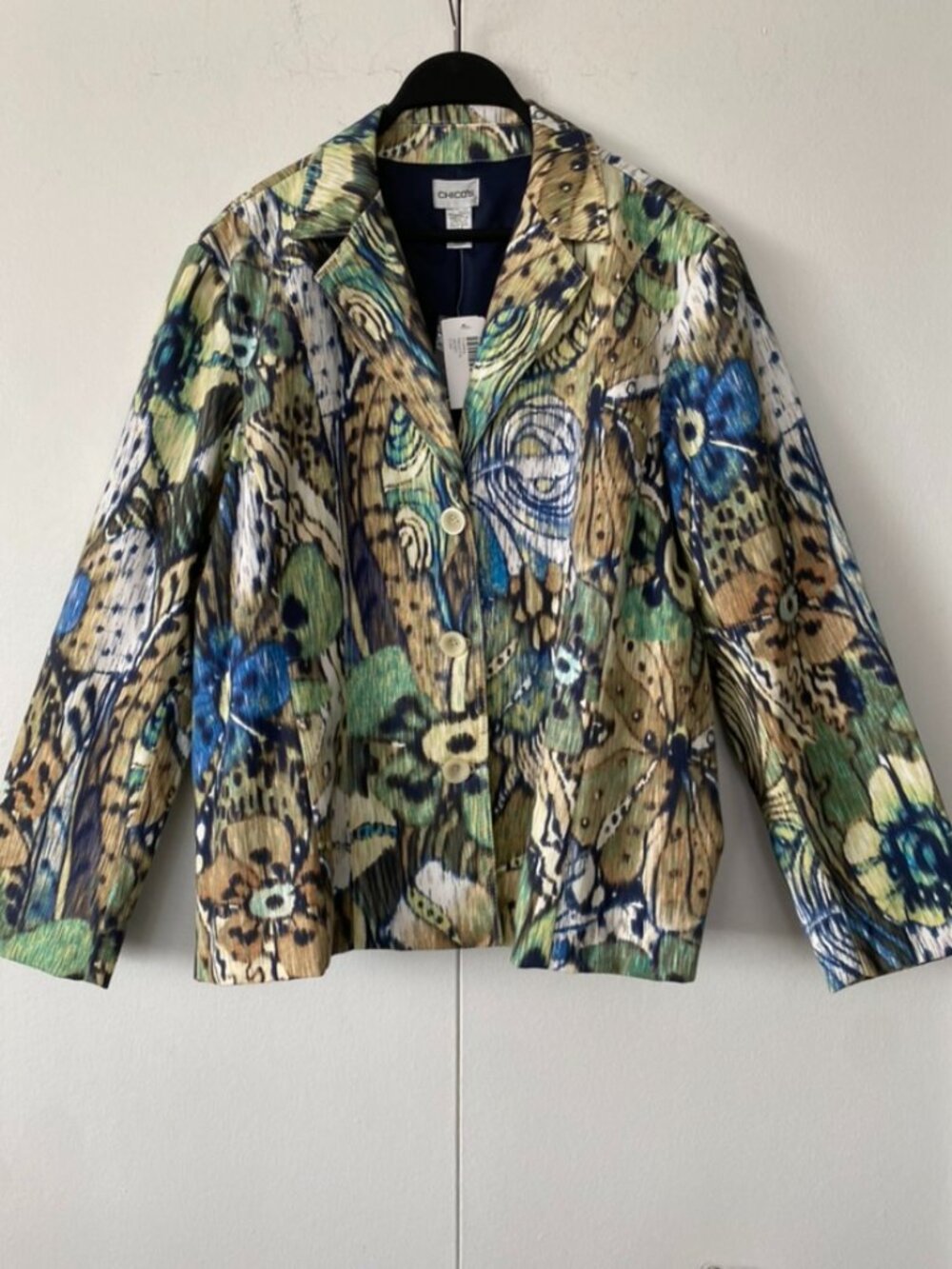 Chico`s Multicolor Tropical Floral Artsy botanical print Blazer florrie pauletta
